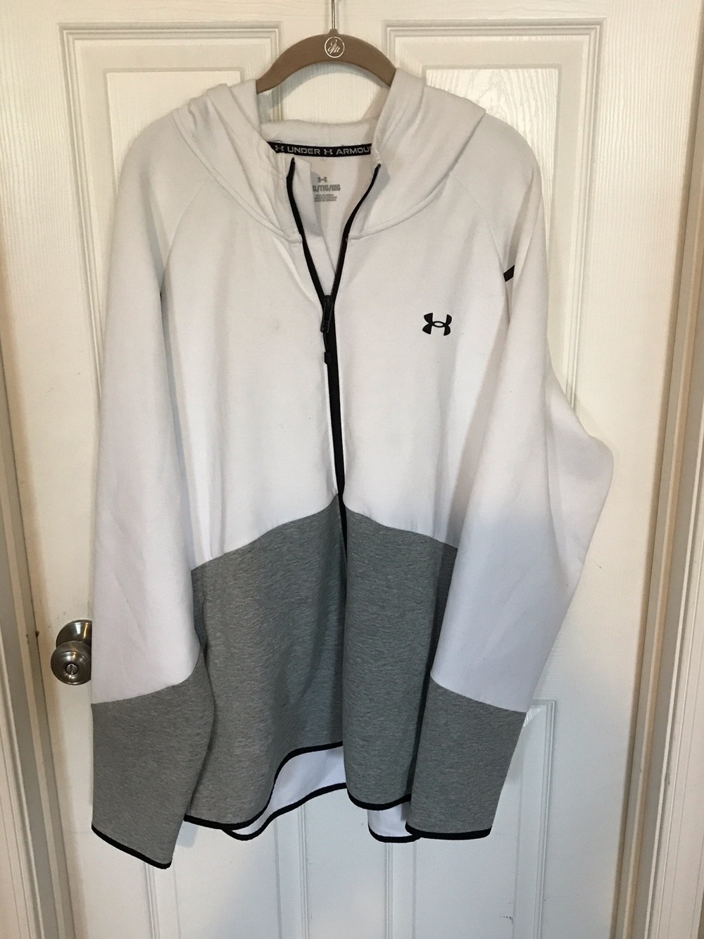 Under Armour White and Gray Hooded Zip Pullover